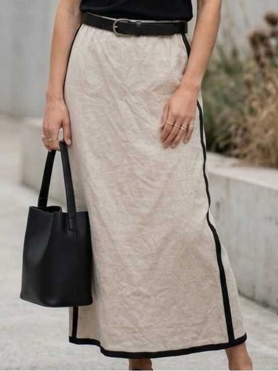 Paper Heart Dresses & Skirts - Anthropologie- Paper Heart Neutral Beige linen blend Maxi Skirt with Black Trim